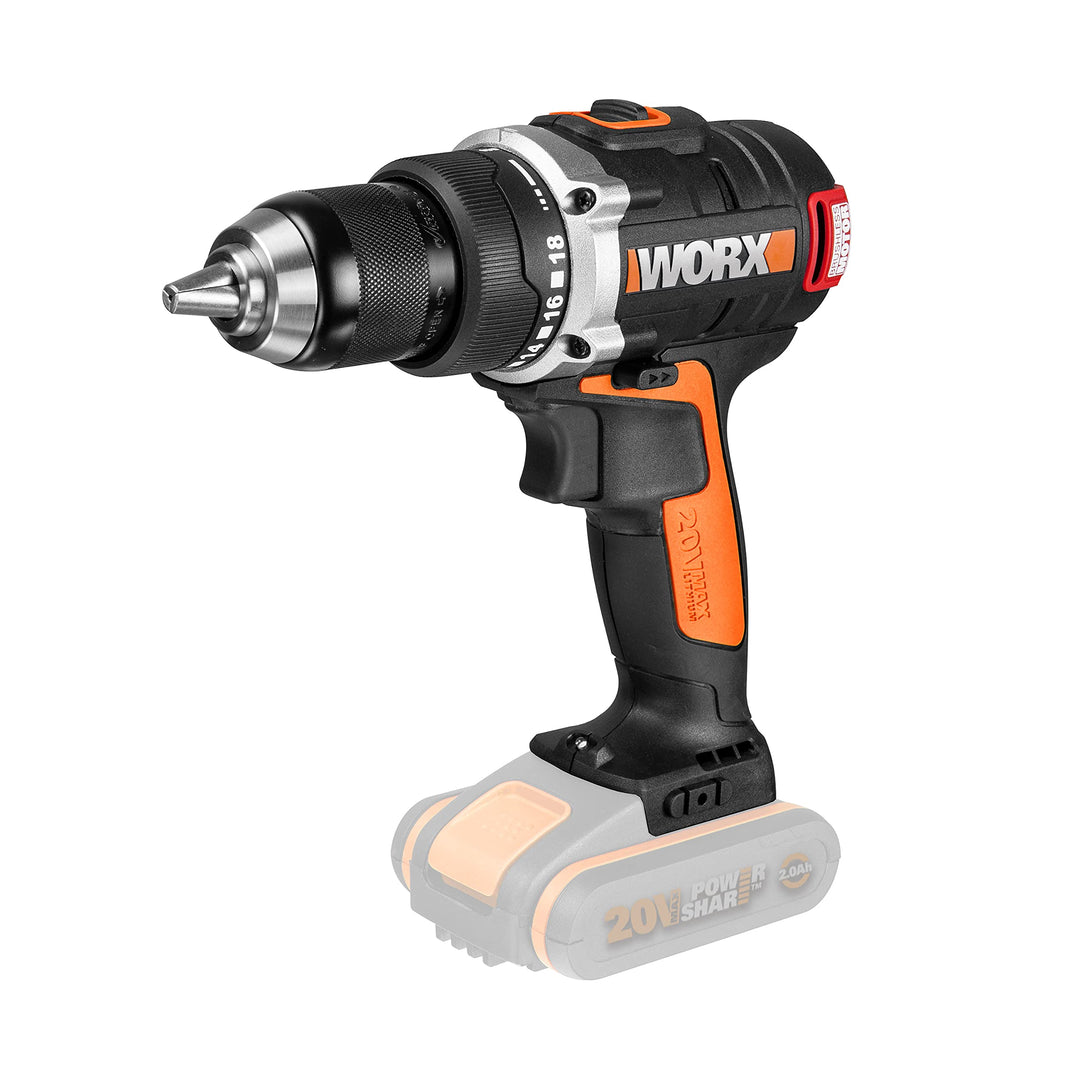 WORX WX175.9 Akku Bohrschrauber 20V – Bürstenloser Akkuschrauber - 60Nm, 2-Gang-Getriebe & LED-Licht