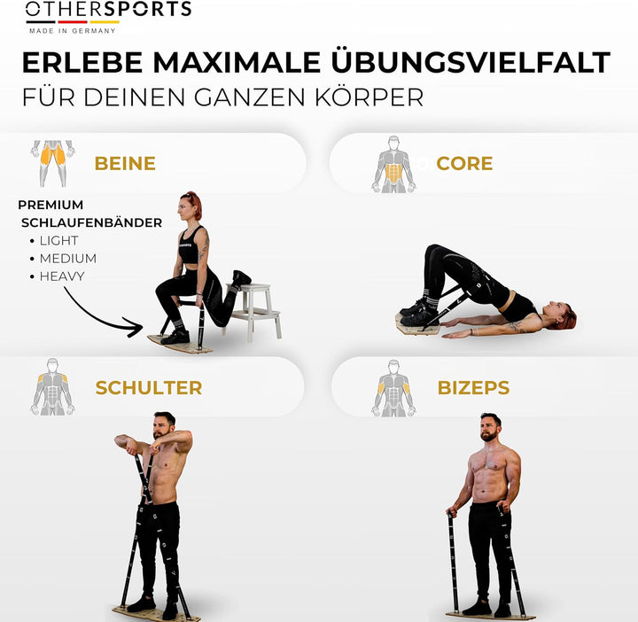 Liegestütze Brett aus Echtholz mit Fitness Bändern – Push up Board Fitnesstraining für gezielten Kra