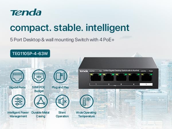 Tenda 5-Port Gigabit PoE Switch TEG1105P, TEG1105P