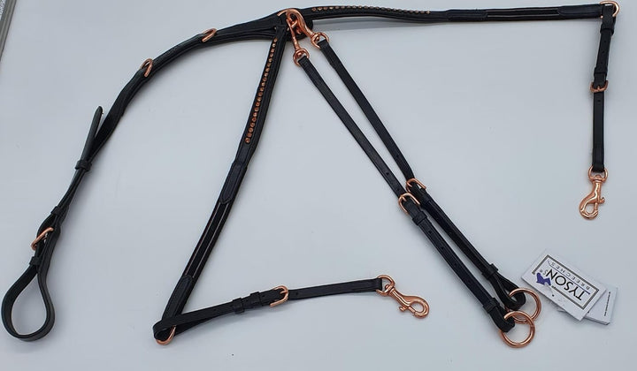 Tysons Breeches Vorderzeug Deister Schwarz Rosegold Roségold Super BUTTERWEICHES Leder VB WB X Full