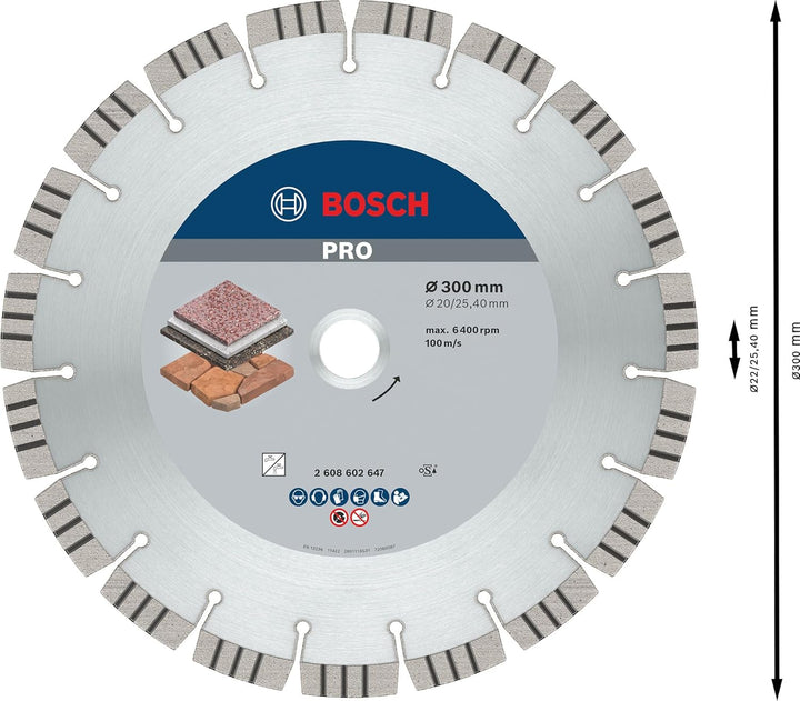 Bosch Professional Diamanttrennscheibe Best für Stone, 300 x 20,00 und 25,40 x 2,8 x 15 mm, 26086026