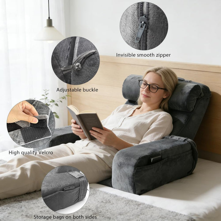 Lesekissen für Bett und Sofa, Gross Lesekissen mit Handlauf Hochdichteschaum, Bücherkissen mit Abneh