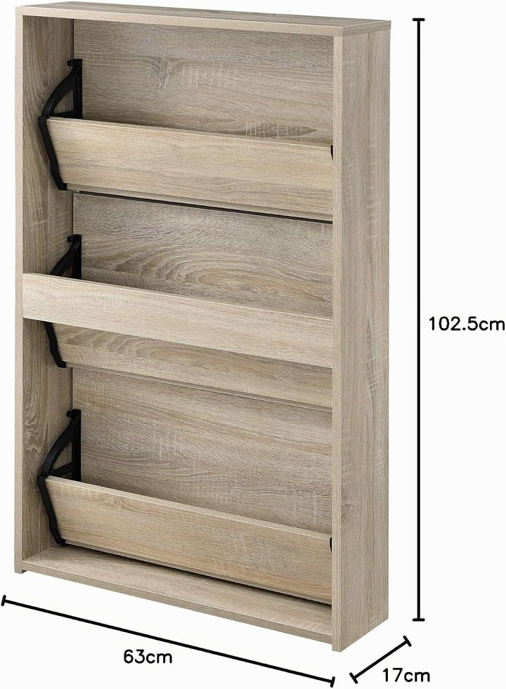 [en.casa] Schuhschrank Lund Schuhkipper mit 3 Klappen verspiegelt Schuhkommode für 9 Paar Schuhe 103