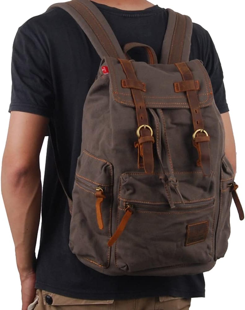 Canvas Rucksack Vintage Rucksack Schulrucksack Retro Rucksack Daypack Backpack Lederrucksack Wanderr