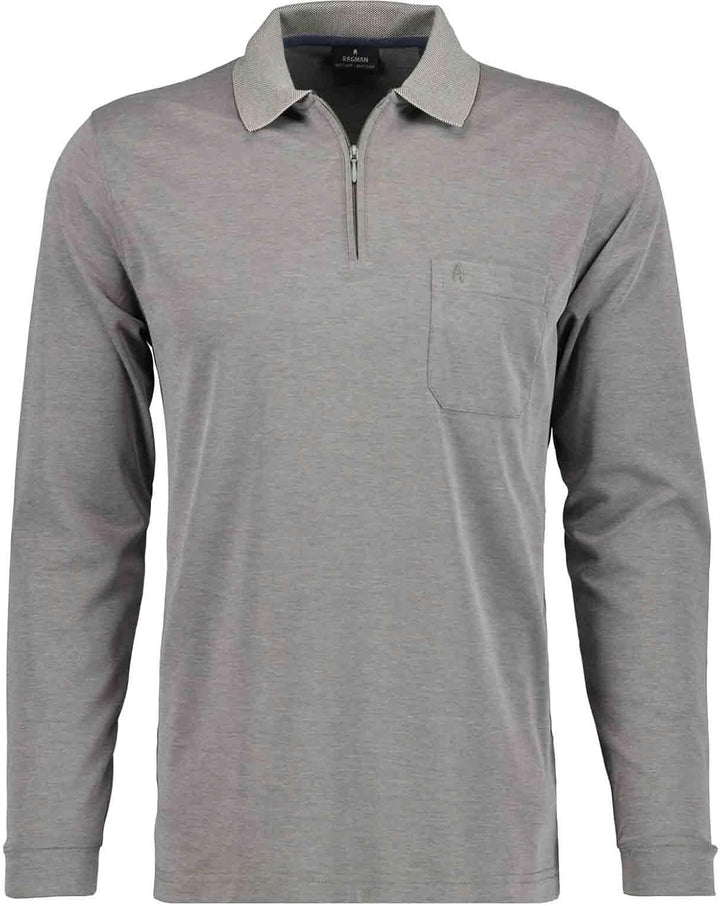 RAGMAN Herren Softknit-Poloshirt Langarm mit Zip S Silbergrau-023, S Silbergrau-023