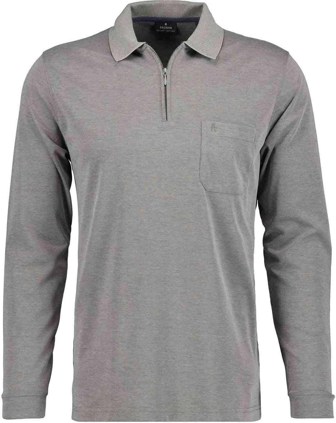 RAGMAN Softknit-Poloshirt Langarm mit Zip XXL Silbergrau, XXL Silbergrau