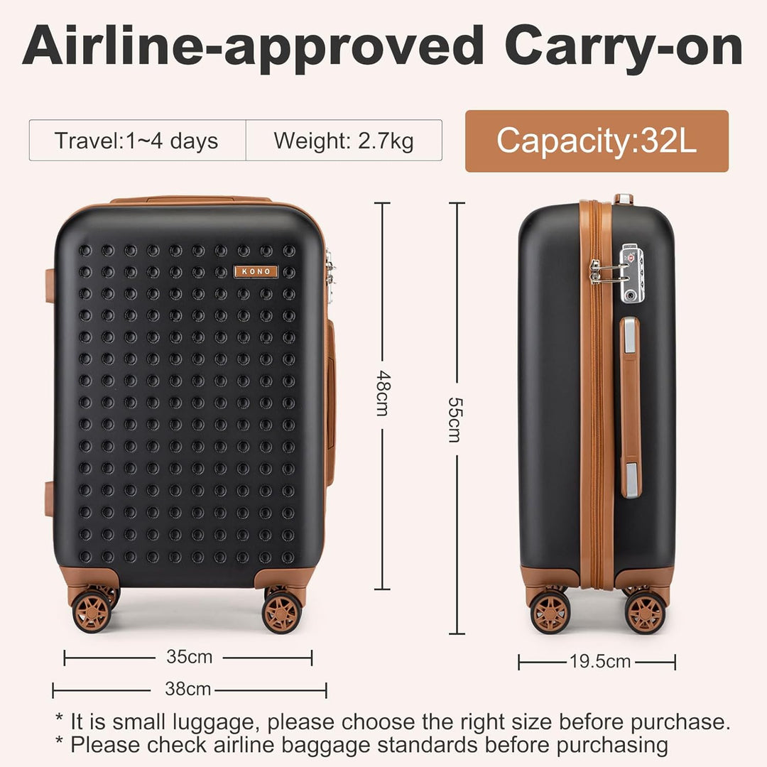 KONO Koffer Trolley Klein Hartschalenkoffer Reisekoffer von ABS Hartschalen Handgepäck mit 4 Spinner