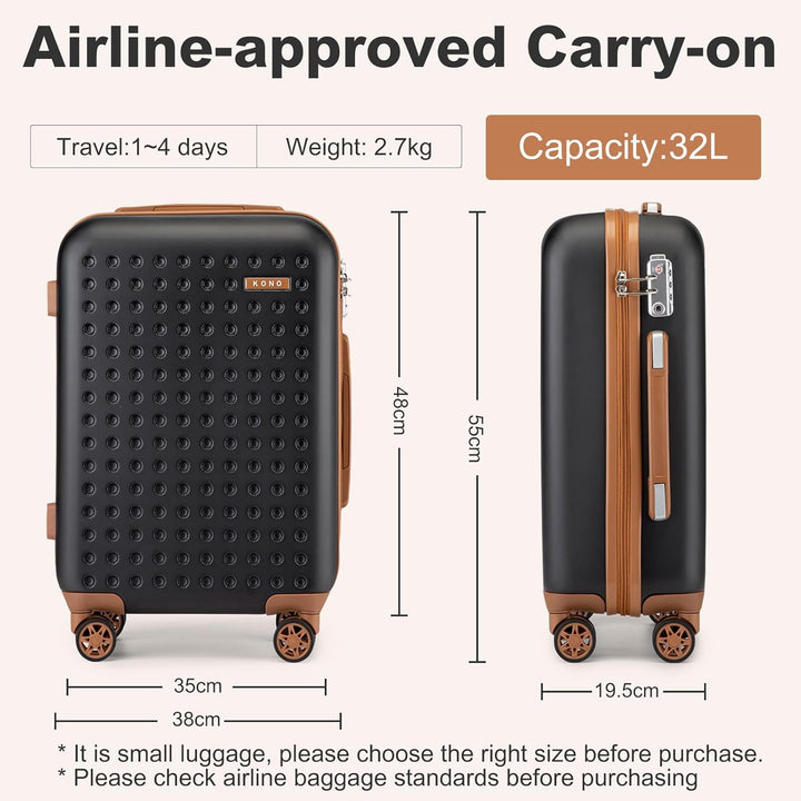 KONO Koffer Trolley Klein Hartschalenkoffer Reisekoffer von ABS Hartschalen Handgepäck mit 4 Spinner