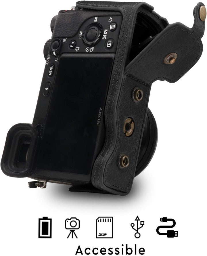 MegaGear MG1646 Ever Ready Kameratasche aus echtem Leder, kompatibel mit Sony Alpha A6100, A6400 (16