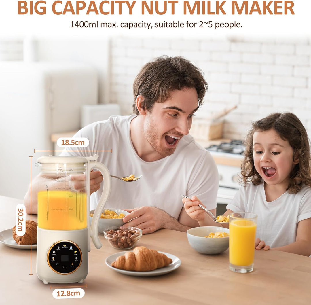 Nussmilchmaschine 1,4L, Automatischer Nussmilchbereiter, mit Startverzögerung, Selbstreinigung, LED-