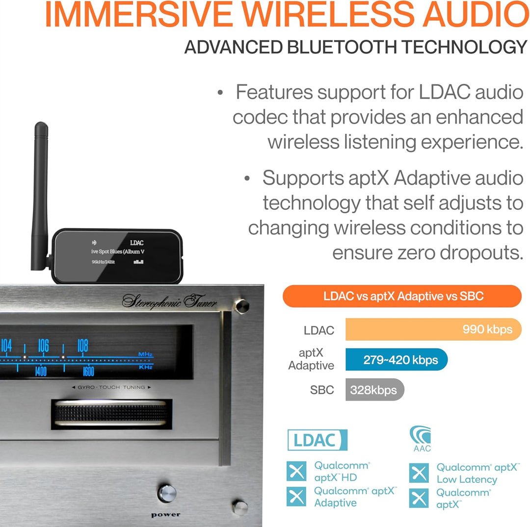 Auris Blume Pro Hi-Fi Bluetooth 5.3 Musik-Receiver - Bluetooth-Adapter mit Audiophilem DAC, LDAC, Ap