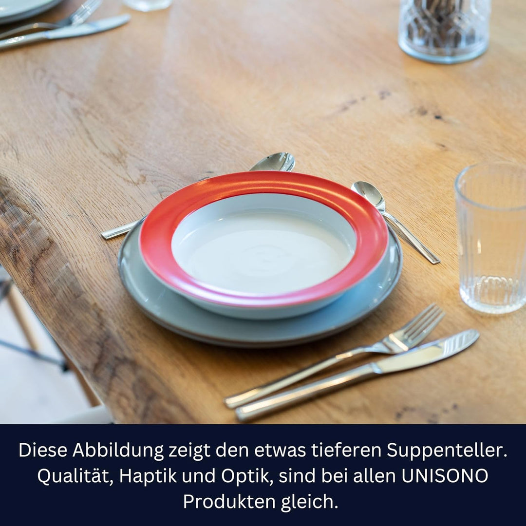 unisonoPLUS Speiseteller Porzellan Rot 26 cm – Spezialteller mit Schiebekante, rutschfest, spülmasch