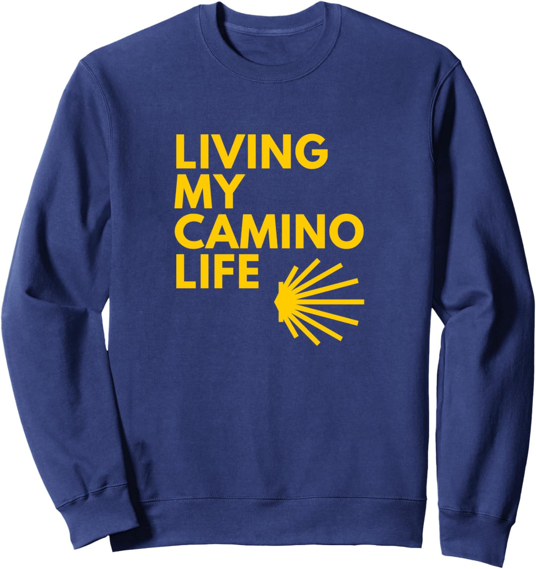 Living My Camino Life Typografie und gelbe Jakobsmuschel Sweatshirt