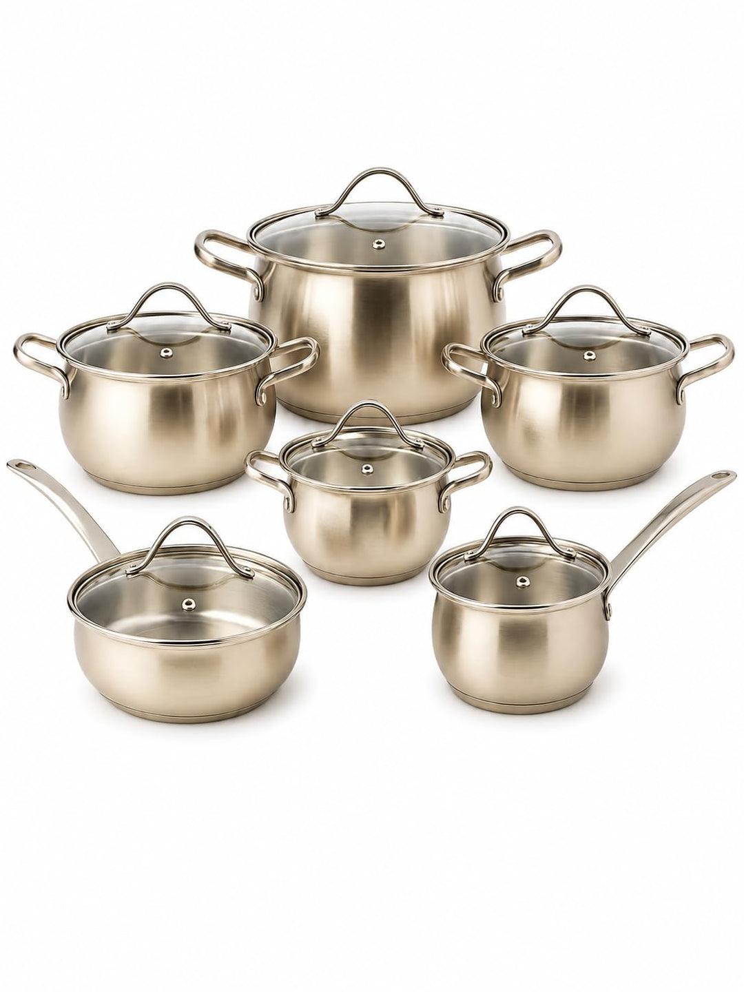 Kochtopfset 12-teilig Induktion Edelstahl 18/10 – BAVARY Apple – Topfset mit Töpfen, Glasdeckeln, St