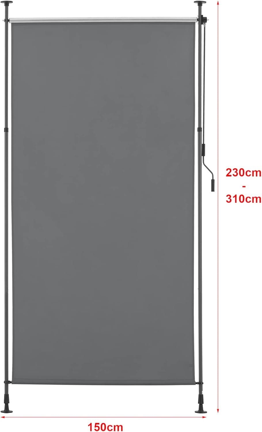 pro.tec Aussenrollo Cimarra 150 x 270 cm Balkonrollo Senkrechtmarkise mit Handkurbel Sichtschutz wit