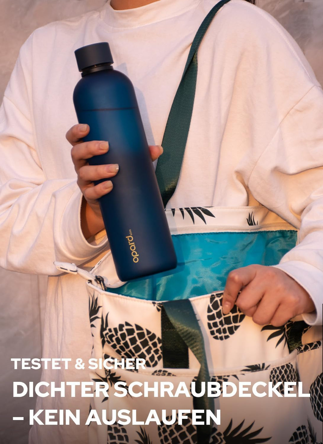 Opard Slim Trinkflasche 1l, Kohlensäure geeignet Wasserflasche, Water Bottle Spülmaschinenfest, BPA