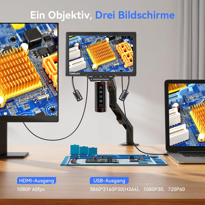 TOMLOV TM3K-AF Flex Autofokus Mikroskop Digital: HDMI IPS Münzvergrösserer mit Gen 6 Flex Arm & Verb
