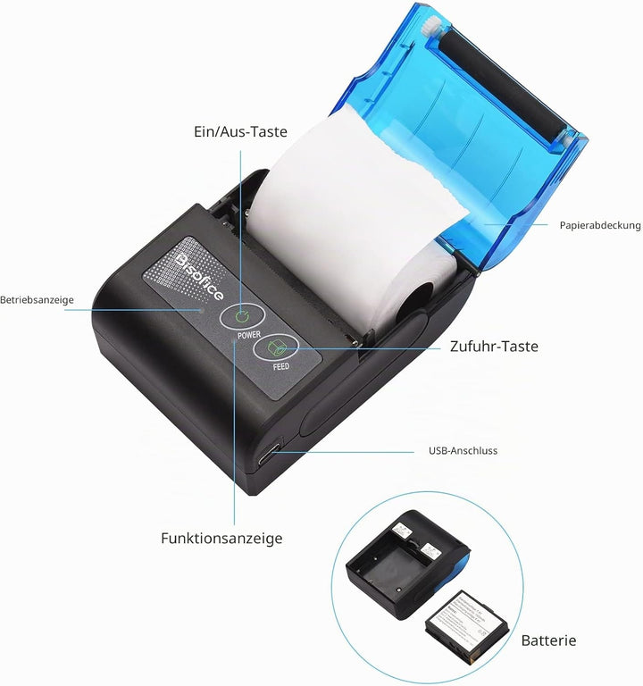 XGR-POS581 Mini Tragbarer Thermodrucker Belegticketdrucker 2 Zoll Wireless USB Beleg Ticket Drucker
