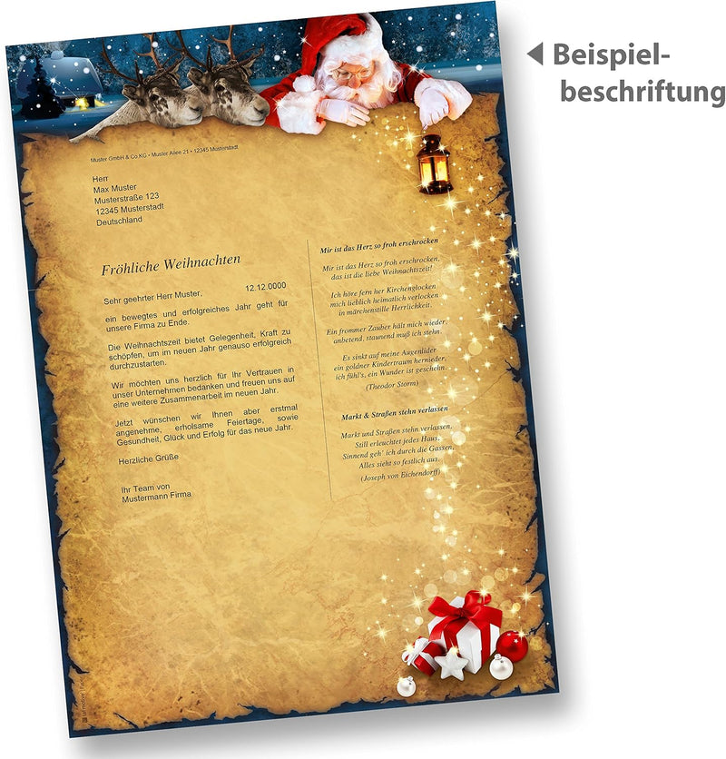 Nordpol Express 100 Sets Weihnachtsbriefpapier mit Fensterumschlag Briefpapier Weihnachten mit Umsch