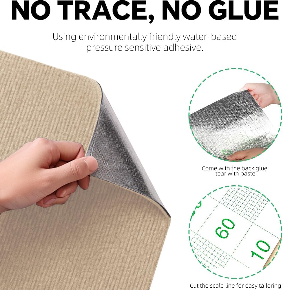 Kratzmatte Selbstklebend 300cmx40cm - Katzenkratzmatten für Wand, Kratzteppich, Katzenteppich (Khaki