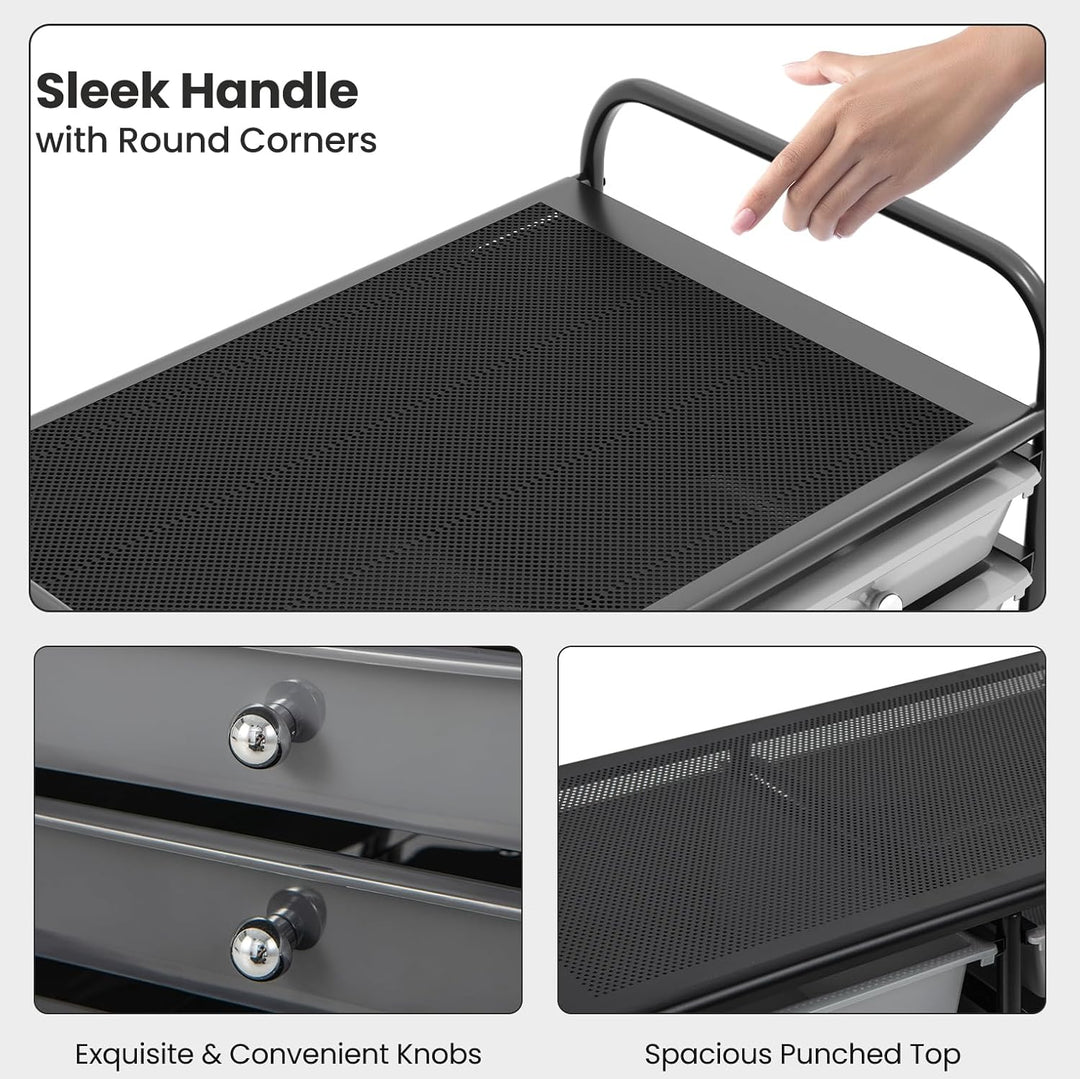 KOMFOTTEU Rollwagen mit 10/15 Schubladen stapelbar, Badrollwagen Rollcontainer mit Metallrahmen, All