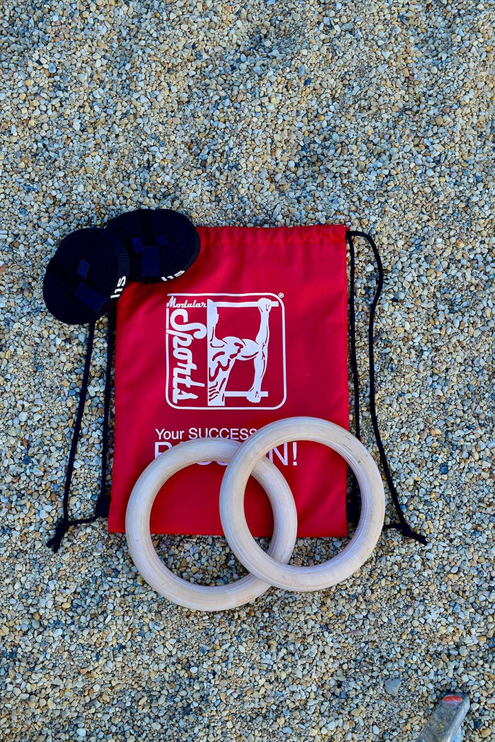 Modular Sports Gymnastikringe aus Holz 32mm / hochwertige Turnringe Outdoor & Indoor/belastbare Gurt