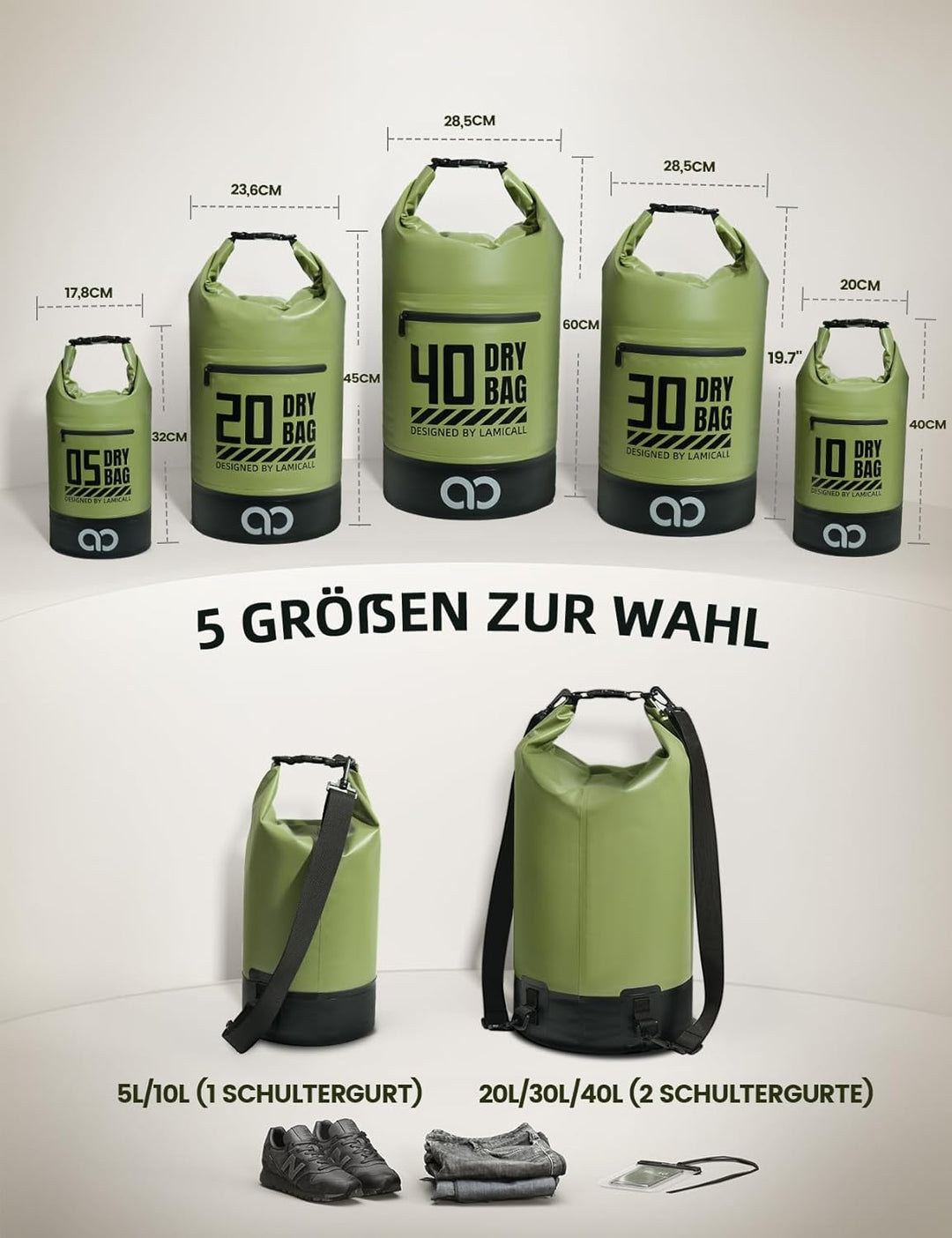 Lamicall Dry Bag, wasserdichte Tasche Beutel, Wasserfester Rucksack Drybag | [Robust &amp; Kratzfest] 5L