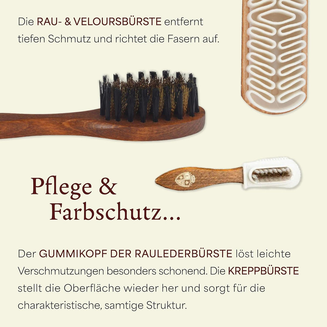 Langer & Messmer Schuhpflegeset für Rauleder - Schuhputzset mit Schuhbürsten zur Nubukleder Pflege u