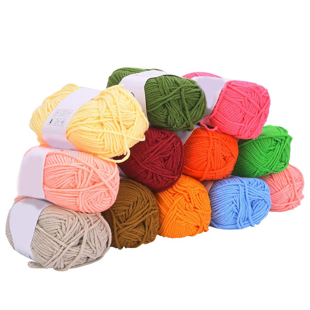 12 Farben Baumwollgarn Strickgarn Wolle Häkeln Baumwollstrickfaden Weiches warmes Garn zum Stricken