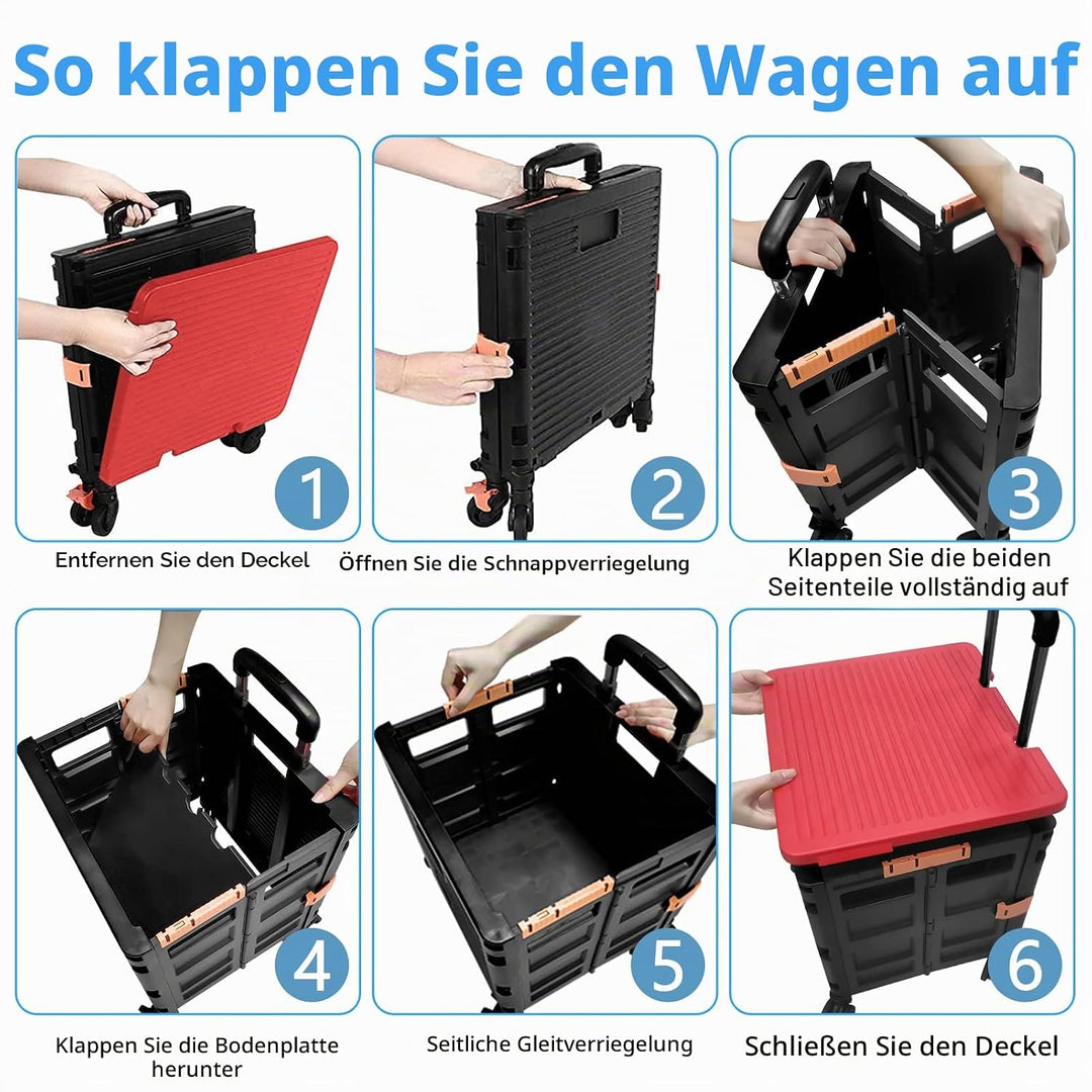 Wagen Faltbar mit Rädern, 1,93Cu ft/100Lbs Edelstahl mit Hoher Kapazität Robuster und Langlebiger Ei