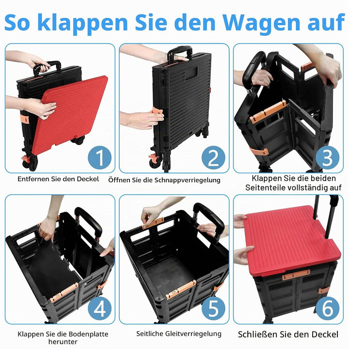 Wagen Faltbar mit Rädern, 1,93Cu ft/100Lbs Edelstahl mit Hoher Kapazität Robuster und Langlebiger Ei