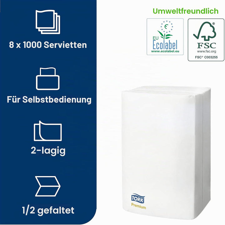 Tork 15850 Xpressnap Extra Soft Spenderserviette unbedruckt / Weisse Papierserviette für Serviettens