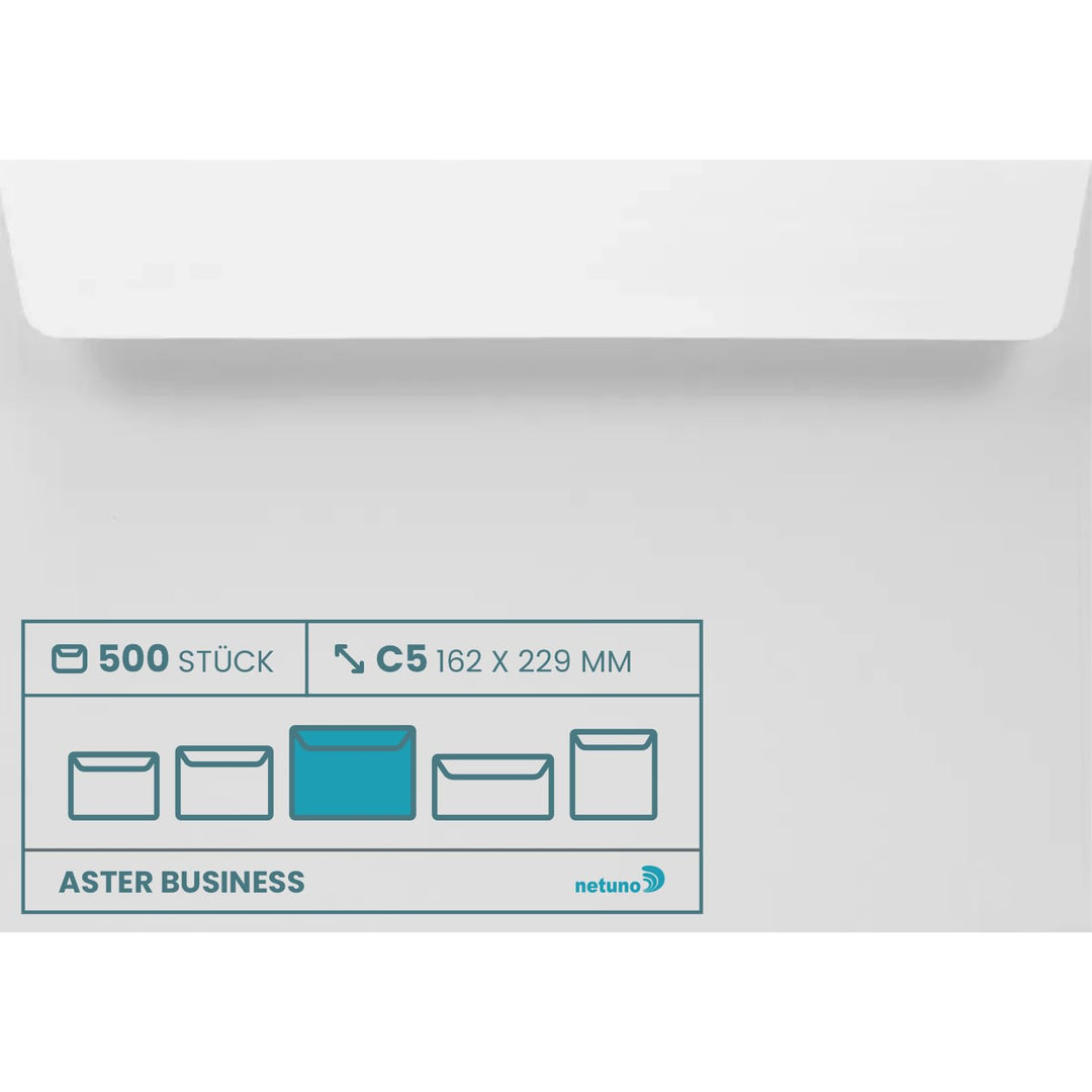 Netuno 500 Briefumschläge Weiss DIN C5 16,2 x 22,9 cm 120g Aster Business Briefkuverts haftklebend o