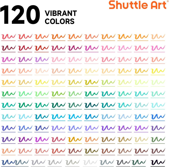 Shuttle Art Dual Brush Pen Set, 120 bunte Filzstifte doppelköpfige Pinselstifte mit weicher Spitze,