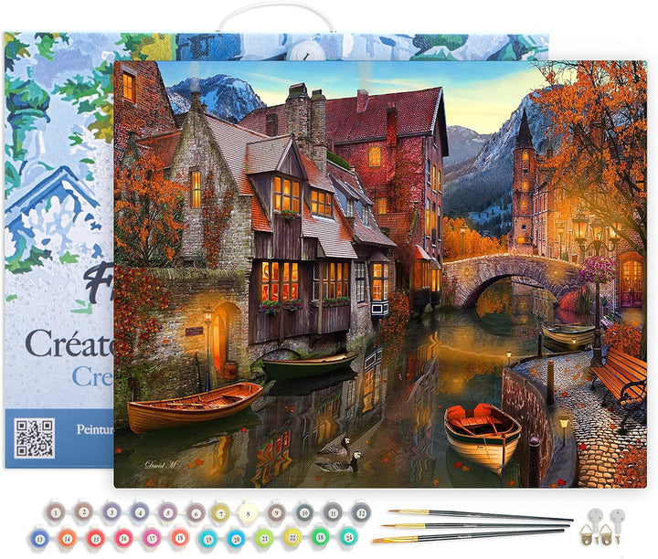 Figured'Art Malen Nach Zahlen Erwachsene Mit Rahmen Kanal im Herbst - Paint by Numbers Basteln DIY B