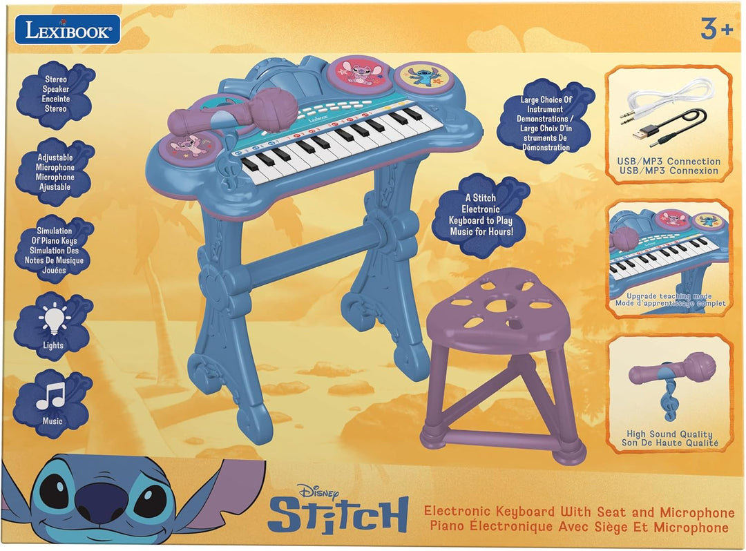 Lexibook, elektronisches Stitch-Keyboard mit Sitz und Mikrofon, 24 beleuchtete Tasten zum Musizieren