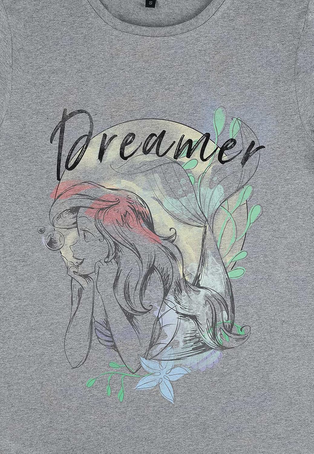 Disney Damen The Little Mermaid Dreamer Women's Organic Rolled Sleeve T-shirt XL Melange Grey, XL Me