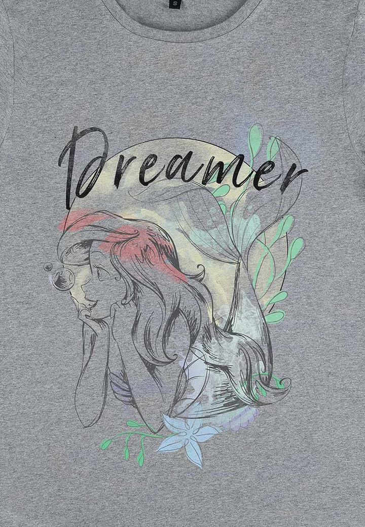 Disney Damen The Little Mermaid Dreamer Women's Organic Rolled Sleeve T-shirt XL Melange Grey, XL Me