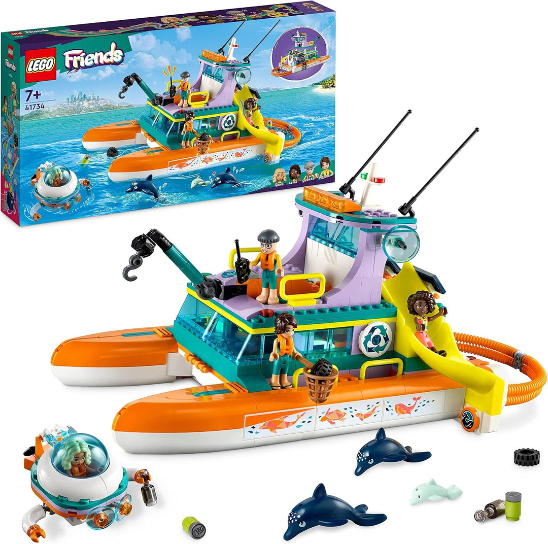 LEGO 41734 Friends Seerettungsboot Tierrettungs-Spielzeug Set mit Delfin-Tier-Figuren und U-Boot, Ök