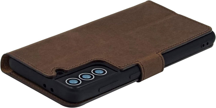 Suncase Book-Style Hülle kompatibel mit Samsung Galaxy S21 Plus 5G Leder Tasche (Slim-Fit) Lederhüll