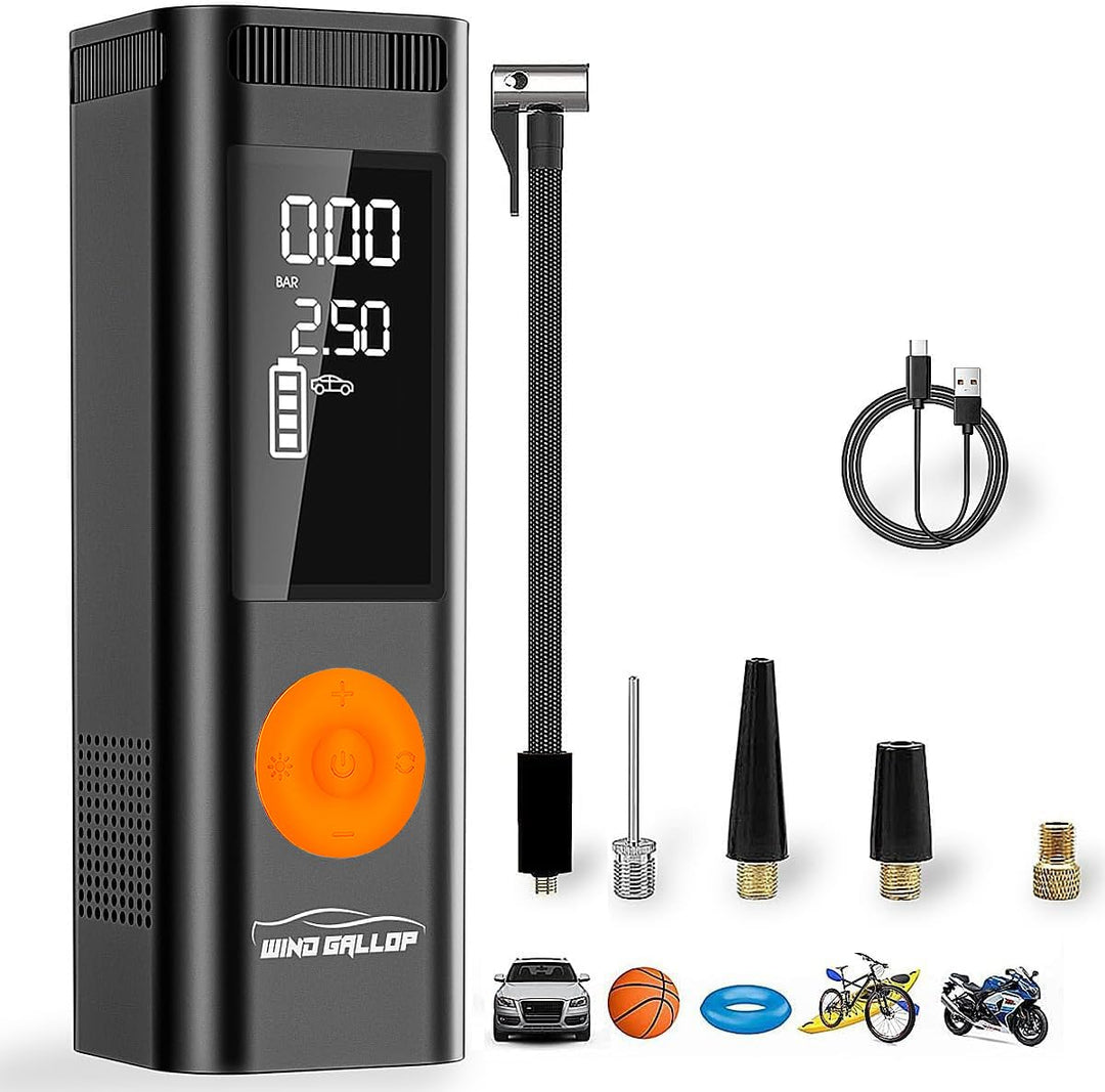 WindGallop Auto Kompressor 12V Luftpumpe Reifenfüller mit Manometer - Kleiner tragbarer Luftkompress