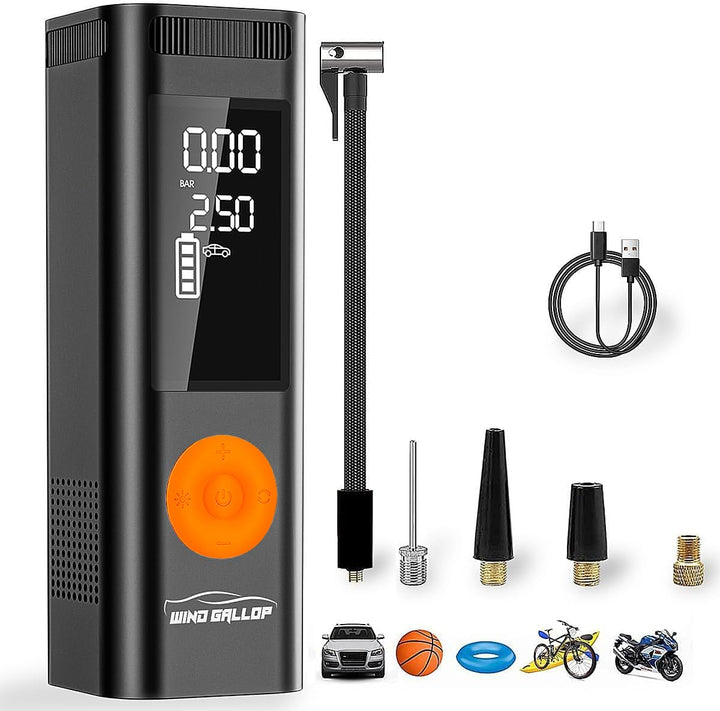 WindGallop Auto Kompressor 12V Luftpumpe Reifenfüller mit Manometer - Kleiner tragbarer Luftkompress