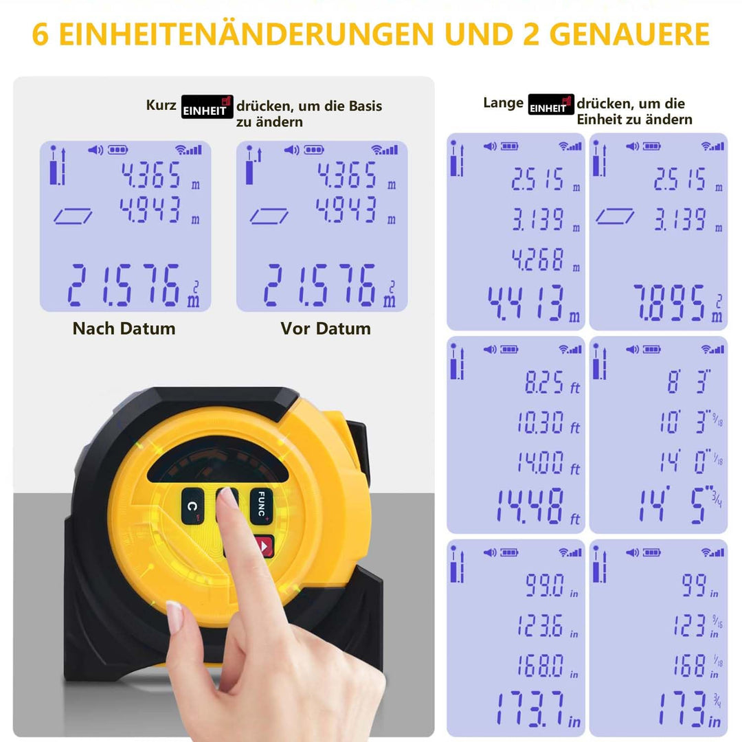 VOBOR 3-in-1 Laser Entfernungsmesser, 40m Digitales Massband mit Laser, Lasermessgerät mit LCD Hinte
