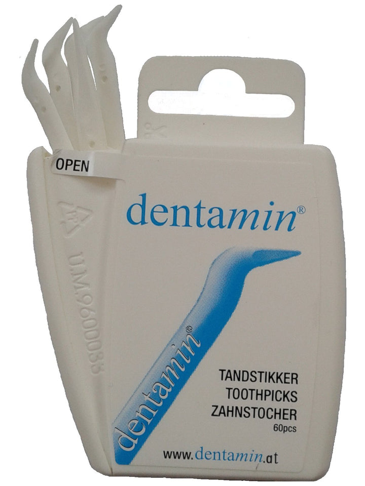 3er Pack dentamin® Pocket Box, 3x 60 Stück DENTAMIN® Zahnstocher in praktischer Spenderbox