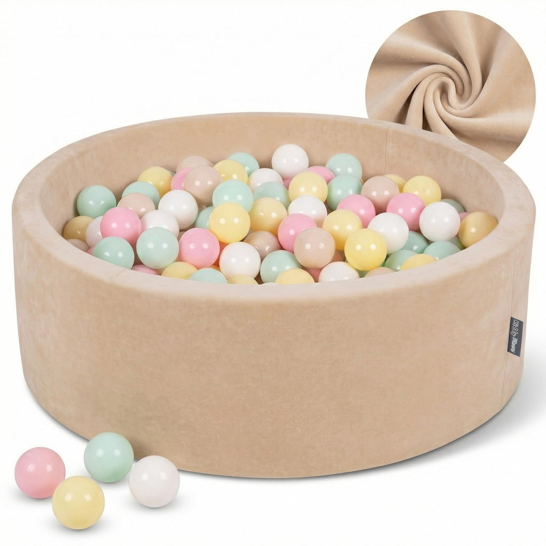 KiddyMoon Rund Bällebad Velvet Bällepool 90X30cm/200 Bälle ∅ 7Cm Ballgruben Für Babys Spielbad Klein