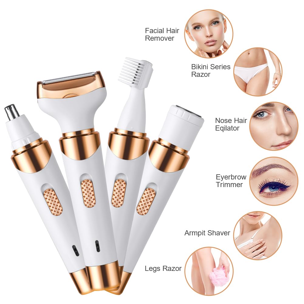ACWOO Elektrischer Rasierer für Frauen, 4-In-1 Elektrischer Damenrasierer, Schmerzfreier Intimrasier