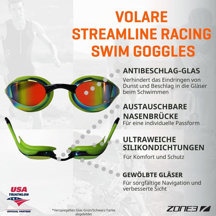 ZONE3 Unisex Volaire Schwimmbrille (1er Pack) Einheitsgrösse Verspiegelte Linse, Grün/Schwarz, Einhe