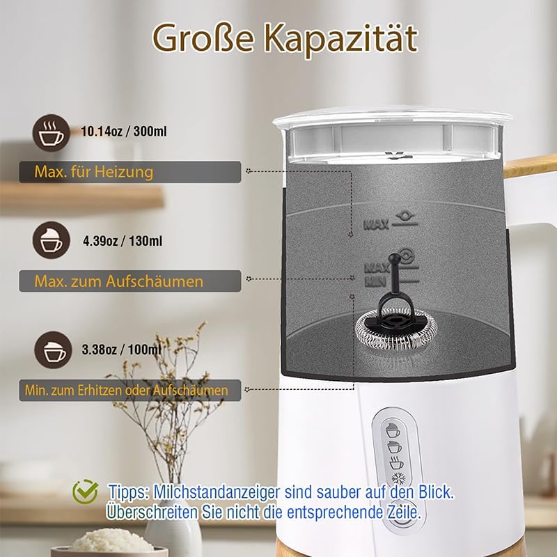 NESSGRAIM Elektrischer Milchaufschäumer 4-in-1 – Milchschäumer Elektrisch für heissen und kalten Mil