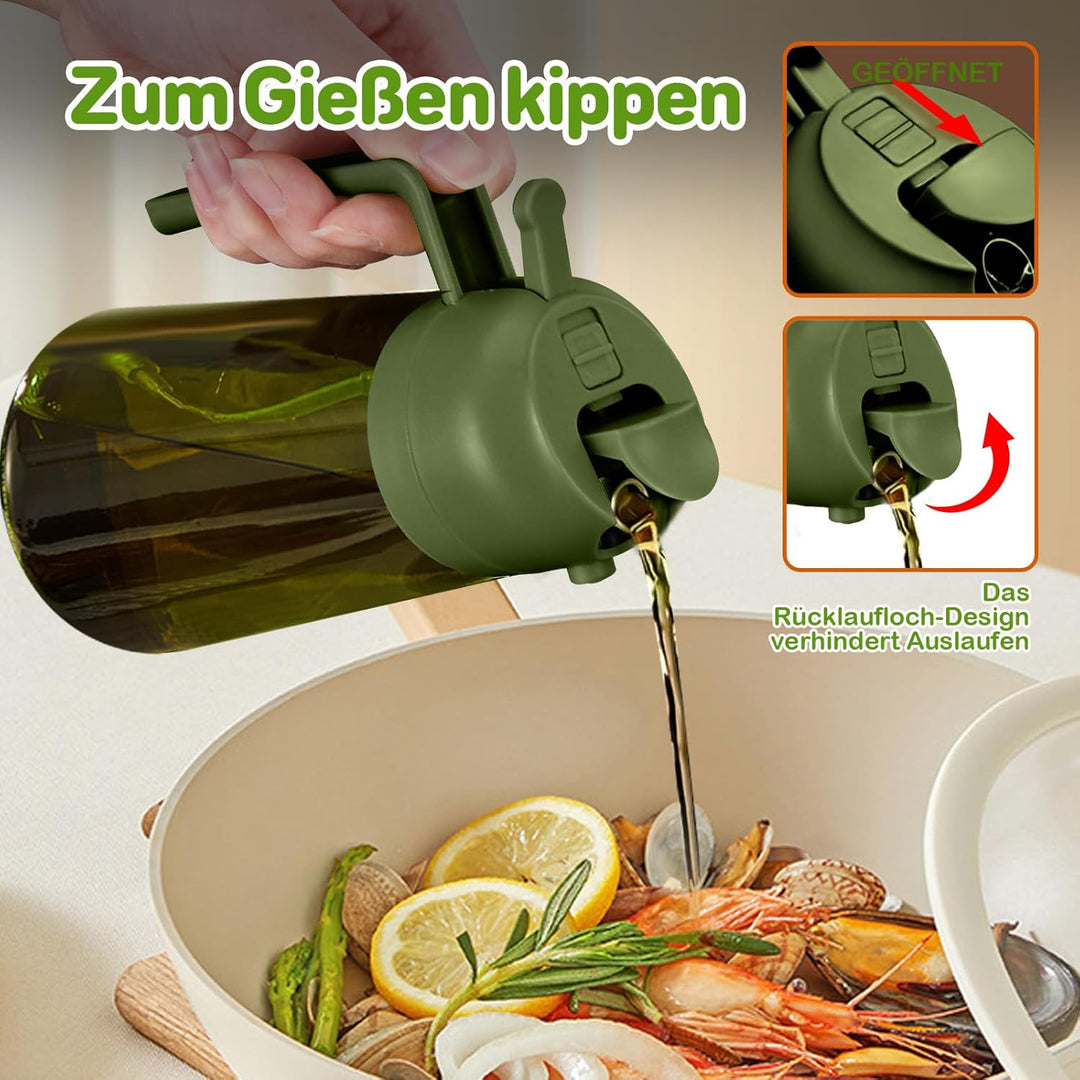 YARRAMATE 2 Stück 470ml Ölsprüher zum Kochen, 2-in-1 UV Schutz ölzerstäuber für die Küche, hochwerti