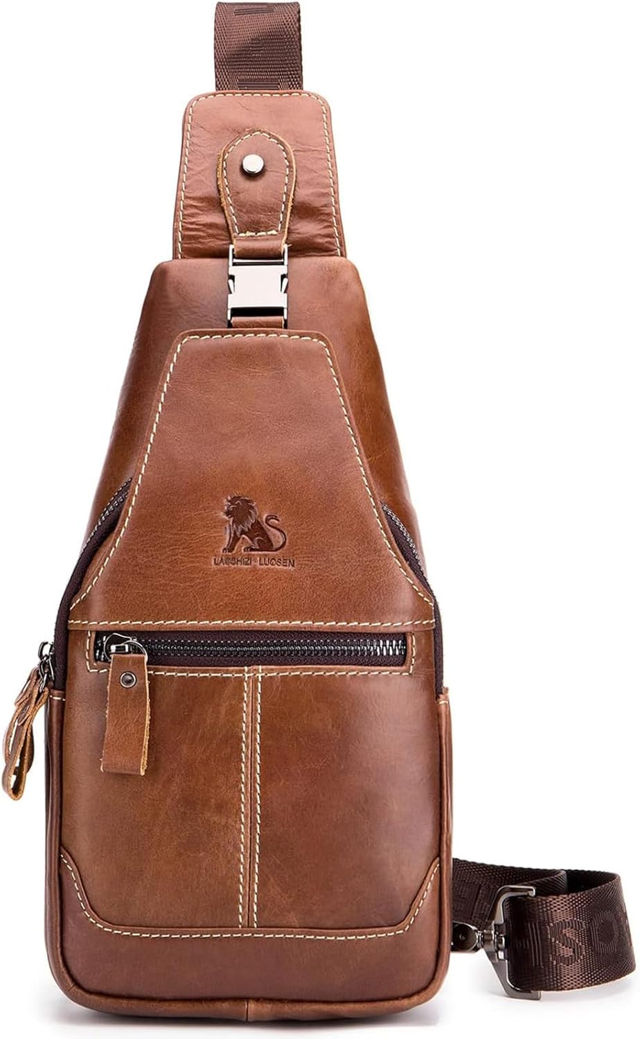 Herren-Brusttasche Umhängetasche aus Echtem Leder Sport und Freizeit im Freien Multifunktionale Vint